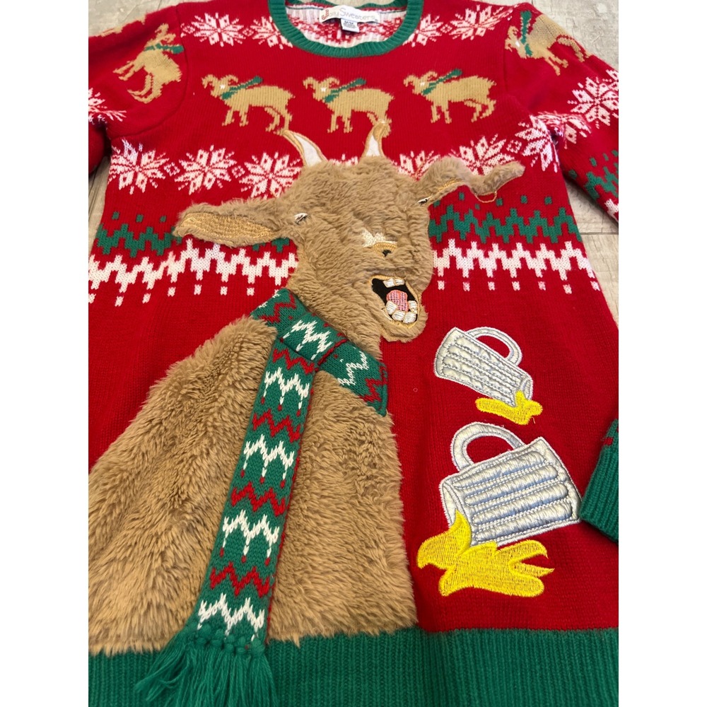 Jolly Sweaters Screaming Goat Ugly Christmas Sweater Red‎ Green Womens Medium